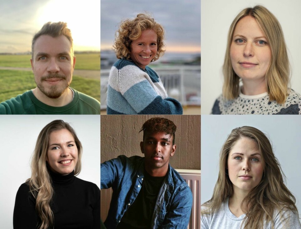 De nye Bergens Tidende-journalistene Simen Sundfjord Otterlei, Linda Hilland, Målfrid Bordvik, Marita Ramsvik, Hanad Ali, og Anne Rokkan.