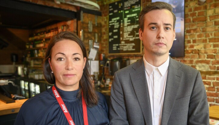 Tidligere CFO i Aller Media, Anette Nordskog, her sammen med daværende redaksjonssjef Jonas Pettersen i Dagbladet Pluss på en pressekonferanse i 2019.