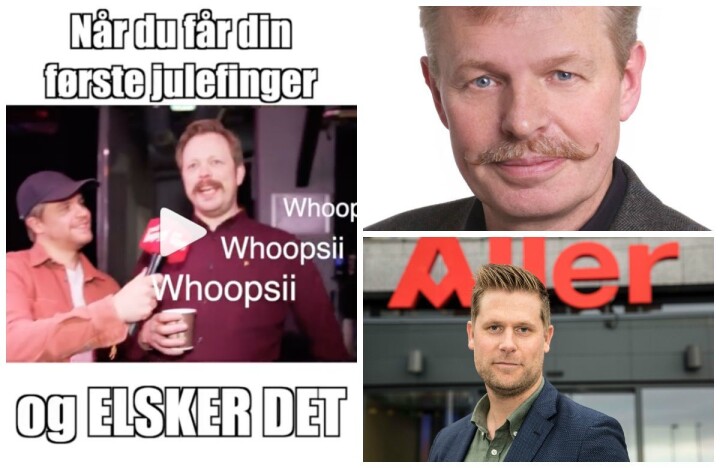 Einar Tørnquist får «en julefinger» av Dagbladets reporter, noe som får Are Saastad i Reform - ressurssenter for menn (øverst til høyre) til å reagere. Allers TV-direktør Mads A. Andersen mener opptrinnet er innenfor.