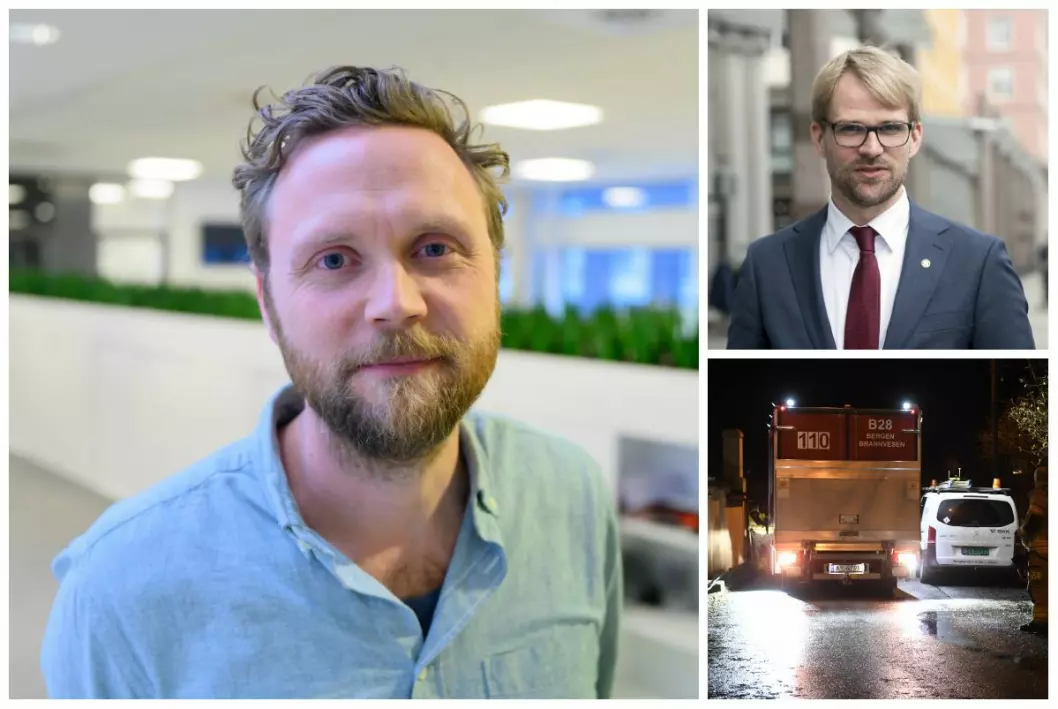 Politisk redaktør og kommentator Geir Ramnefjell i Dagbladet, byrådsleiar Roger Valhammer (Ap) i Bergen og illustrasjon av trafikkaoset langs E39 tysdag.