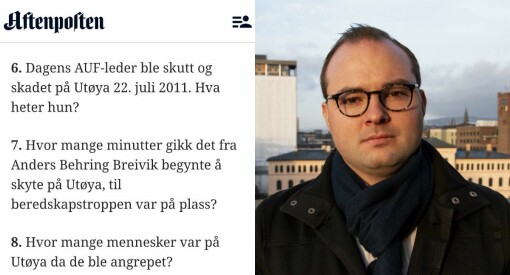 Sterke reaksjonar på Aften­posten sine quiz-spørsmål om 22. juli: – Ikkje særleg omtenksamt