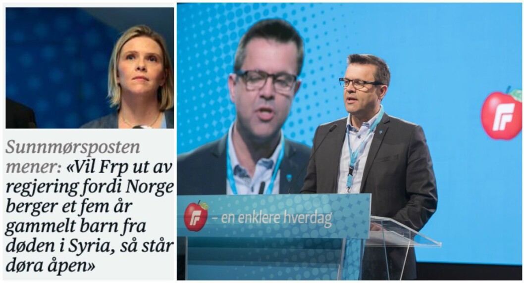 Leiaren til Sunnmørsposten til venstre, og leiar Frank Sve i Møre og Romsdal Frp til høgre. Leiaren til Sunnmørsposten til venstre, og leiar Frank Sve i Møre og Romsdal Frp til høgre.