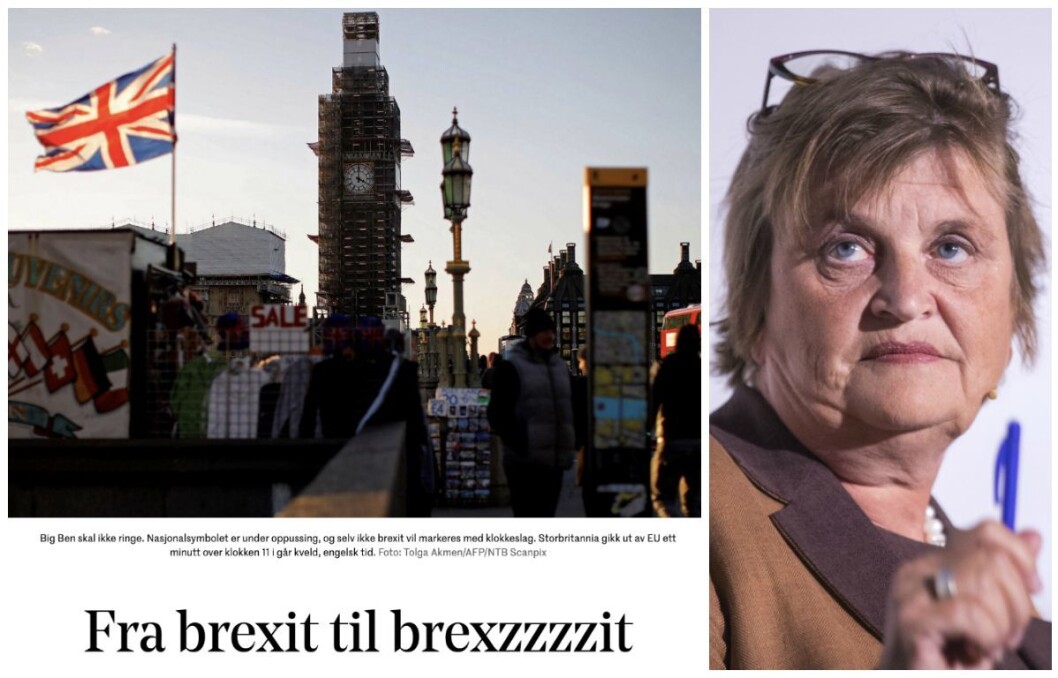 Dagens Næringslivs reportasje om Brexit til venstre og Elin Ørjasæter, samfunnsdebattant og dosent, Høyskolen Kristiania. Dagens Næringslivs reportasje om Brexit til venstre og Elin Ørjasæter, samfunnsdebattant og dosent, Høyskolen Kristiania.