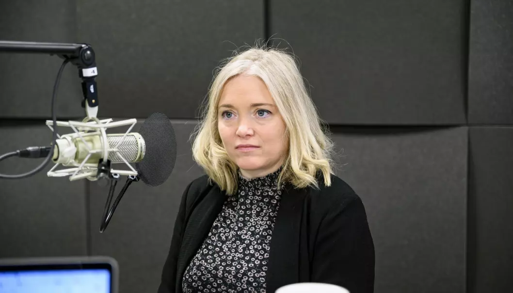 Tone Sofie Aglen avbildet da hun gjestet Pressepodden i 2019. Nå blir VG-kommentatoren NRK-ansatt.