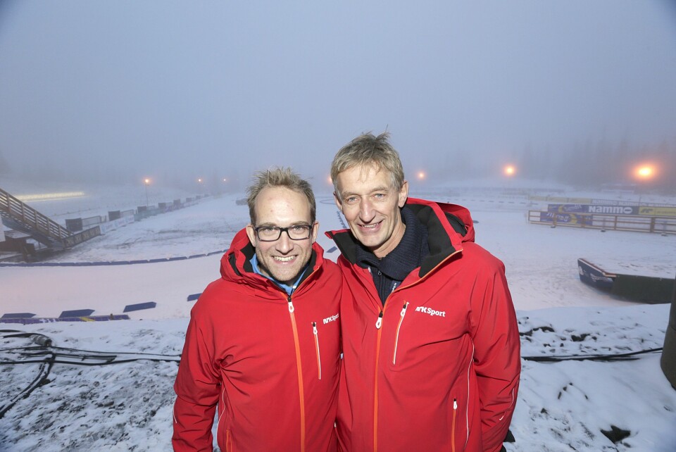 Andreas Stabrun Smith og Ola Lunde fra NRK er klare til sesongåpning i skiskyting på Sjusjøen.