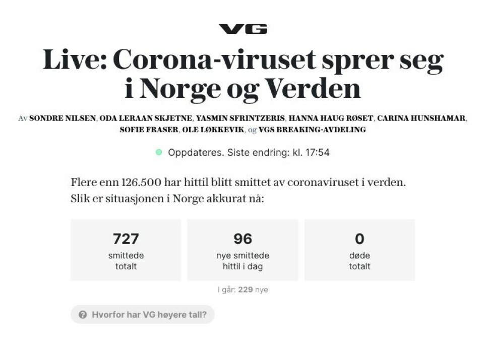 Skjermdump fra VG.