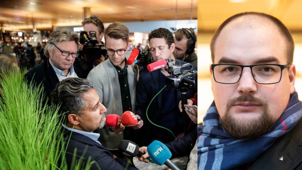 Kultur- og medieminister Abid Q. Raja. Innfelt: Erik Waatland, ansvarlig redaktør og daglig leder i Medier24. Kultur- og medieminister Abid Q. Raja. Innfelt: Erik Waatland, ansvarlig redaktør og daglig leder i Medier24.