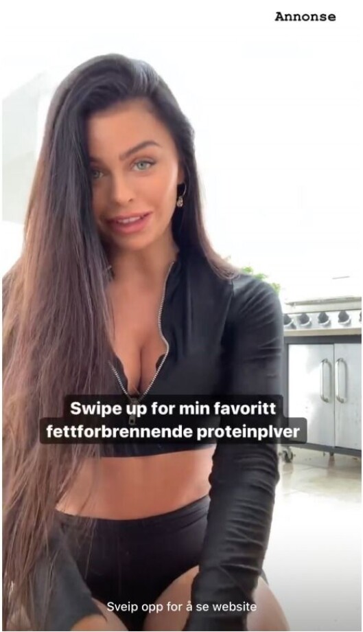 Sofie Karlstad reklamerer for proteinpulver. Sofie Karlstad reklamerer for proteinpulver.
