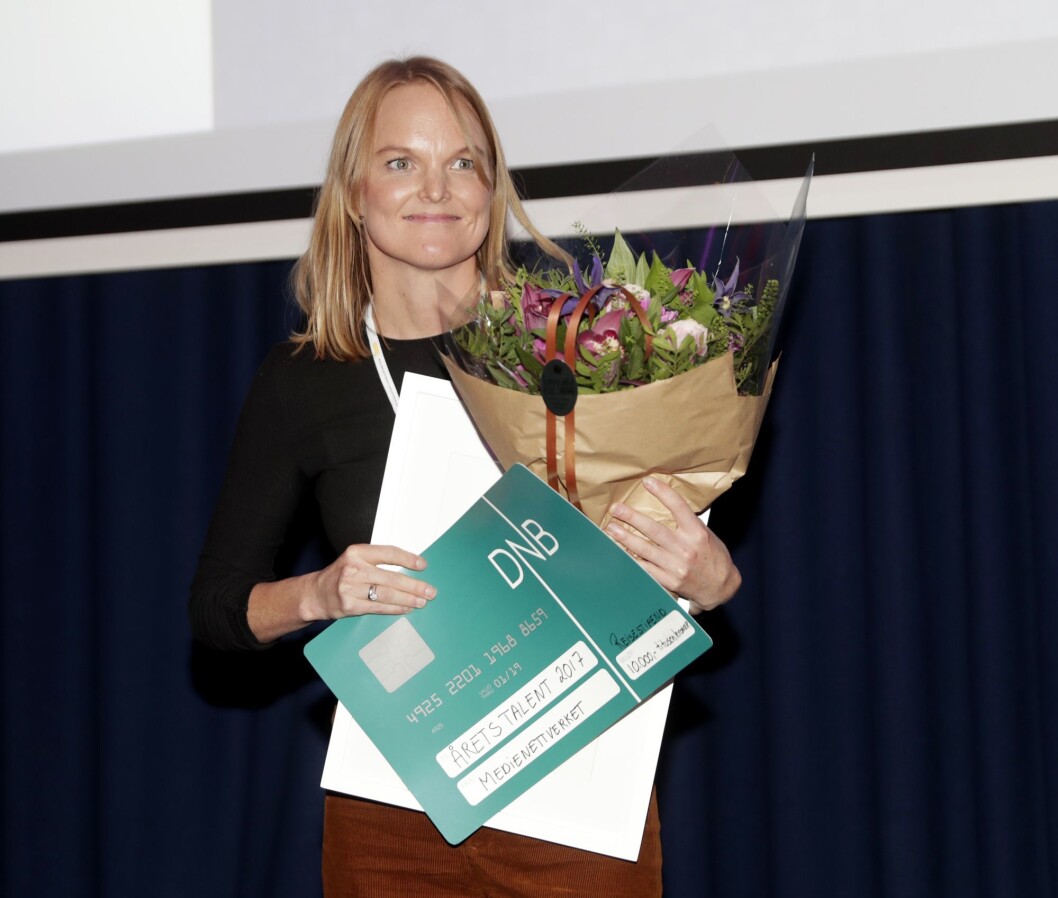 Jorun Berntsen Skouverøe under utdelingen av prisen for Årets ledertalent i Medienettverket i 2017. Jorun Berntsen Skouverøe under utdelingen av prisen for Årets ledertalent i Medienettverket i 2017.