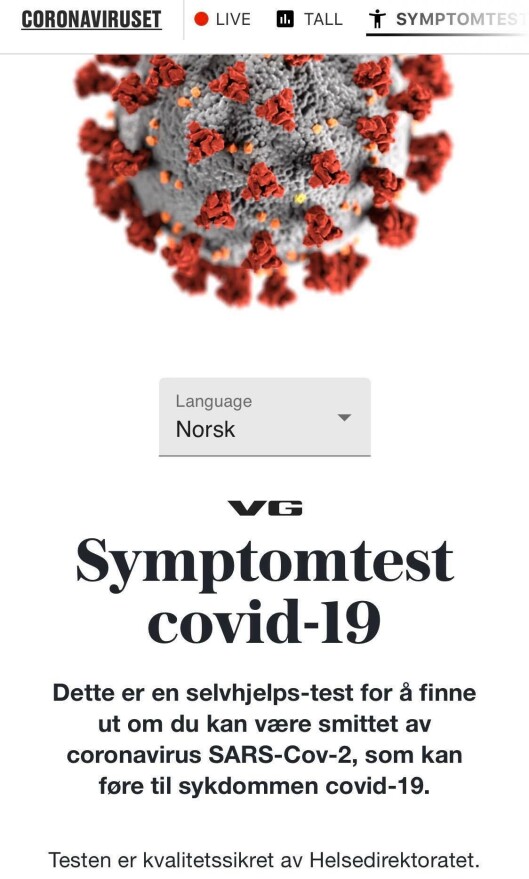 VGs symptomtest for korona. VGs symptomtest for korona.