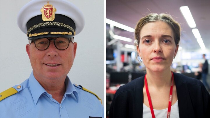 Fungerende sjef for Utrykningspolitiet i Norge, Roar Skjelbred Larsen, og VGs nyhetsredaktør Tora Bakke Håndlykken.