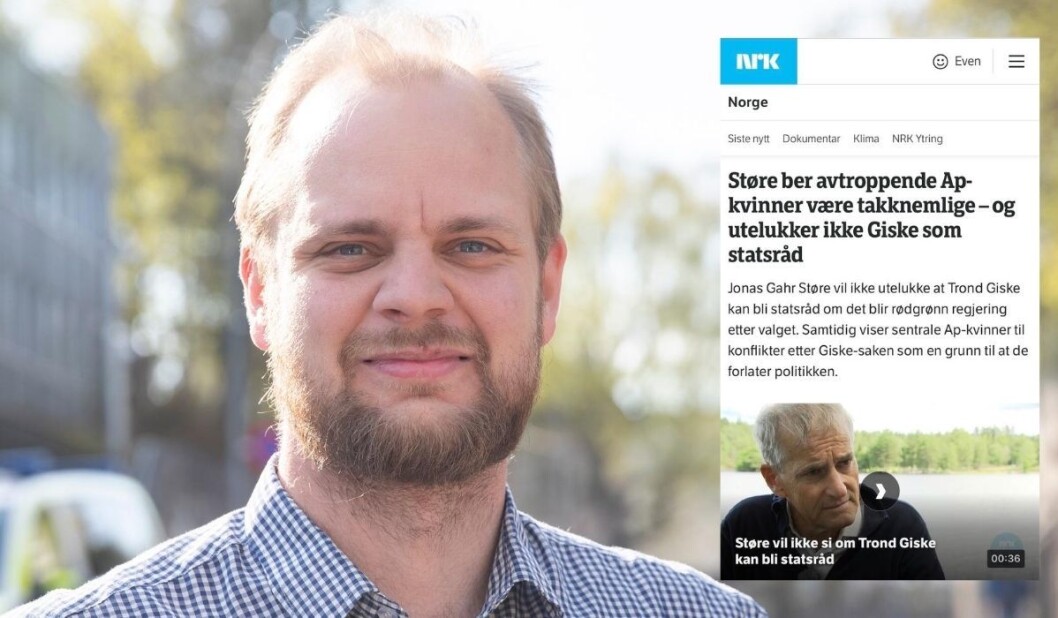 Rødt-politiker og tidligere Klassekampen-journalist Mímir Kristjánsson likte ikke NRKs vinkling på saken om Jonas Gahr Støre (innfelt). Rødt-politiker og tidligere Klassekampen-journalist Mímir Kristjánsson likte ikke NRKs vinkling på saken om Jonas Gahr Støre (innfelt).