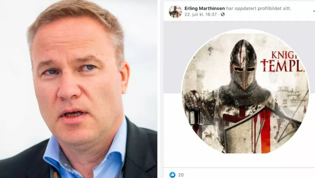En Resett-journalist har endret profilbildet sitt til et bilde av det påståtte nettverket Knights Templar, som Anders Behring Breivik hevdet å være en del av. Resett-redaktør Helge Lurås sier det hele dreier seg om en misforståelse.