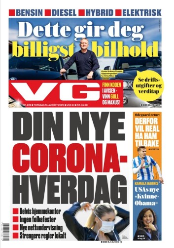 Slik så hele torsdagens VG-forside ut. Harris-saken er nede til høyre. Slik så hele torsdagens VG-forside ut. Harris-saken er nede til høyre.