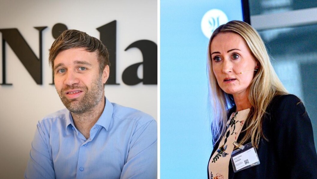 Nidaros-redaktør Arne Reginiussen og Adresseavisens sjefredaktør Kirsti Husby . Nidaros-redaktør Arne Reginiussen og Adresseavisens sjefredaktør Kirsti Husby .