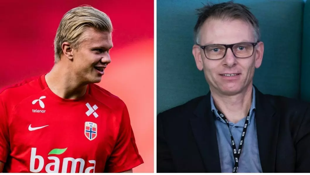 Sportsleder i NTB, Ole Kristian Bjellaanes (til venstre), kommer ikke til å sende noen journalister for å dekke Erling Braut Haalands og Norges landskamp på mandag.
