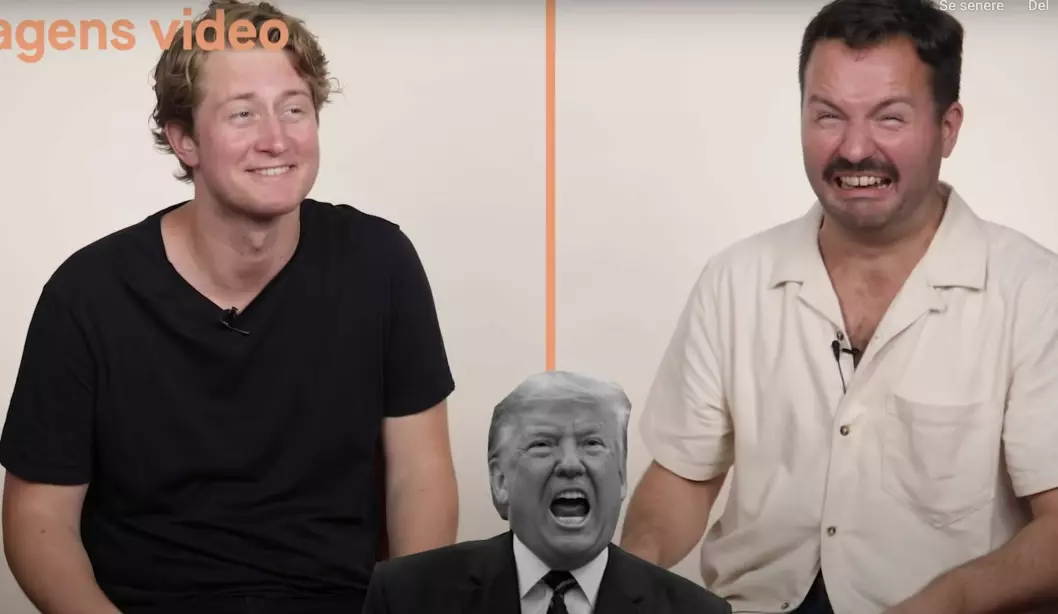 Christian Mikkelsen (til venstre) og Hasse Hope konkurrerer i parodier, blant annet Donald Trump.