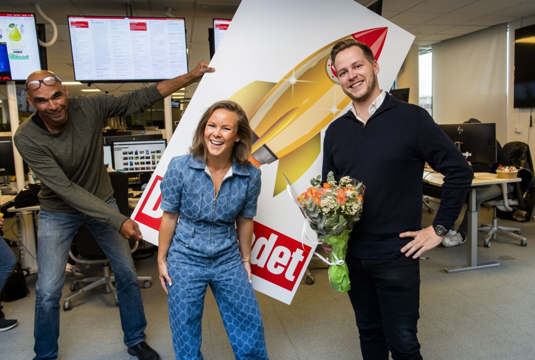 Fotograf Bjørn Langsem, utviklingsredaktør Martine Lunder Brenne og Børsen-leder Nicolai Eriksen. Foto: Lars Eivind Bones Fotograf Bjørn Langsem, utviklingsredaktør Martine Lunder Brenne og Børsen-leder Nicolai Eriksen. Foto: Lars Eivind Bones