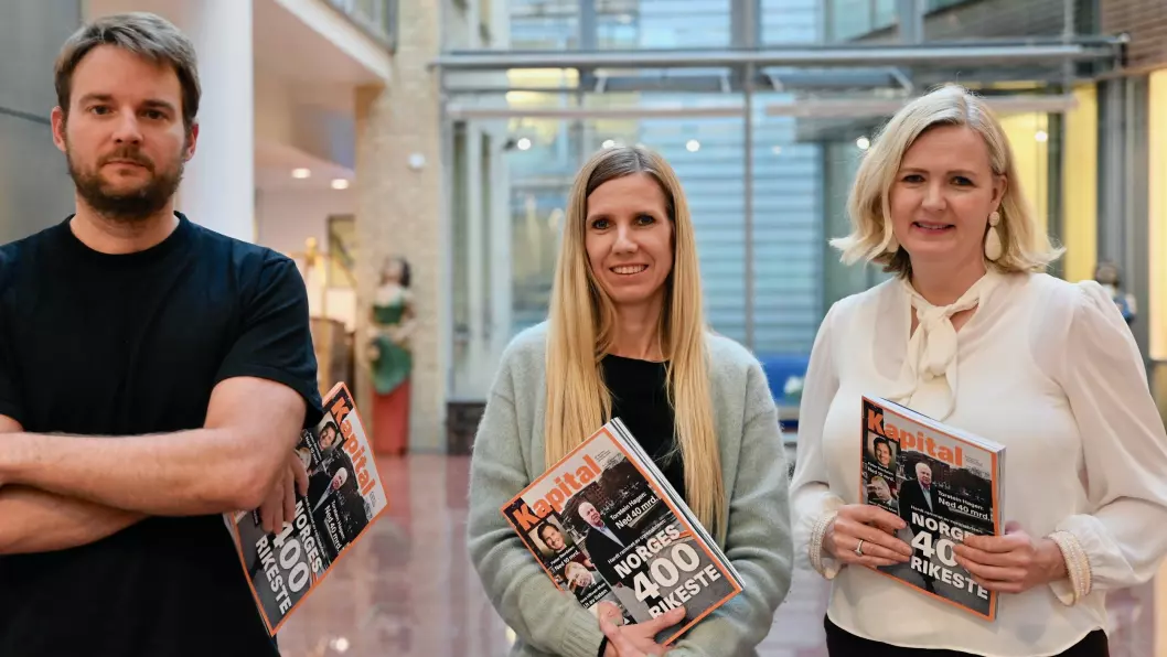 Kapital-journalistene Rikard Solem, Tonje Tellefsen og redaktør Vibeke Holt er alle stolte over magasinets liste over landets 400 rikeste personer.