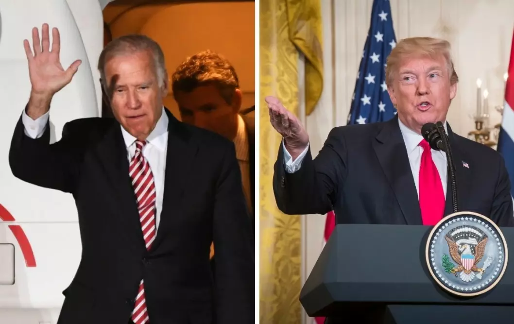 Joe Biden (til venstre) skal om to uker ut i valgduell med sittende president Donald Trump.