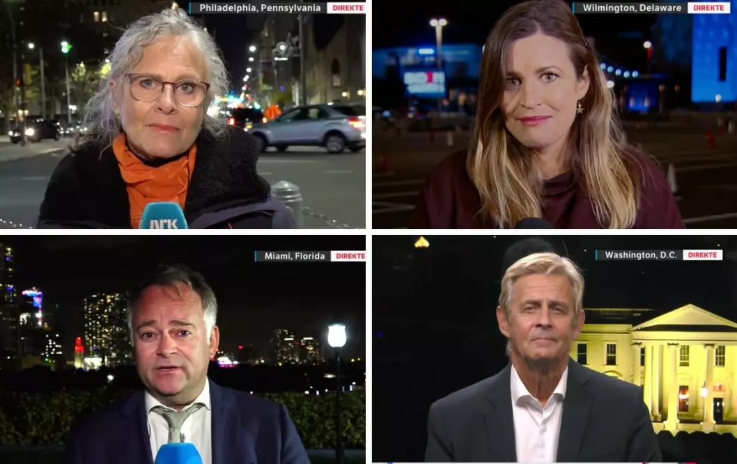 Noen av NRKs korrespondenter i forbindelse med USA-valget. Fra venstre: Gro Holm. Veronica Westhrin, Anders Tvegård og Anders Magnus.