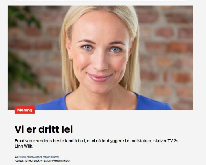 Slik ser Linn Wiiks kommentar ut mandag ettermiddag.
