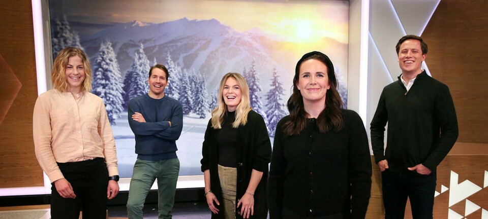 Eksperter og kommentatorer i Vinterstudio 2020. Fra venstre: Astrid Urenholdt Jacobsen, Emil Hegle Svendsen, Nina Haver-Løseth, Ida Nysæter Rasch og Emil Gukild.