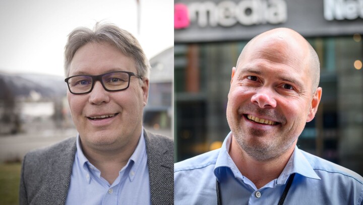 Politisk redaktør Skjalg Fjellheim i Nordlys og konsernsjef Anders Opdahl i Amedia.