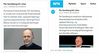 NRK meldte at Per Sandberg ble ny fiskeridirektør. Det er bare delvis sant