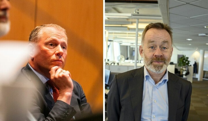Oljefondet-sjef Nicolai Tangen (til venstre) og sjefredaktør i Dagens Næringsliv, Amund Djuve er uenige.