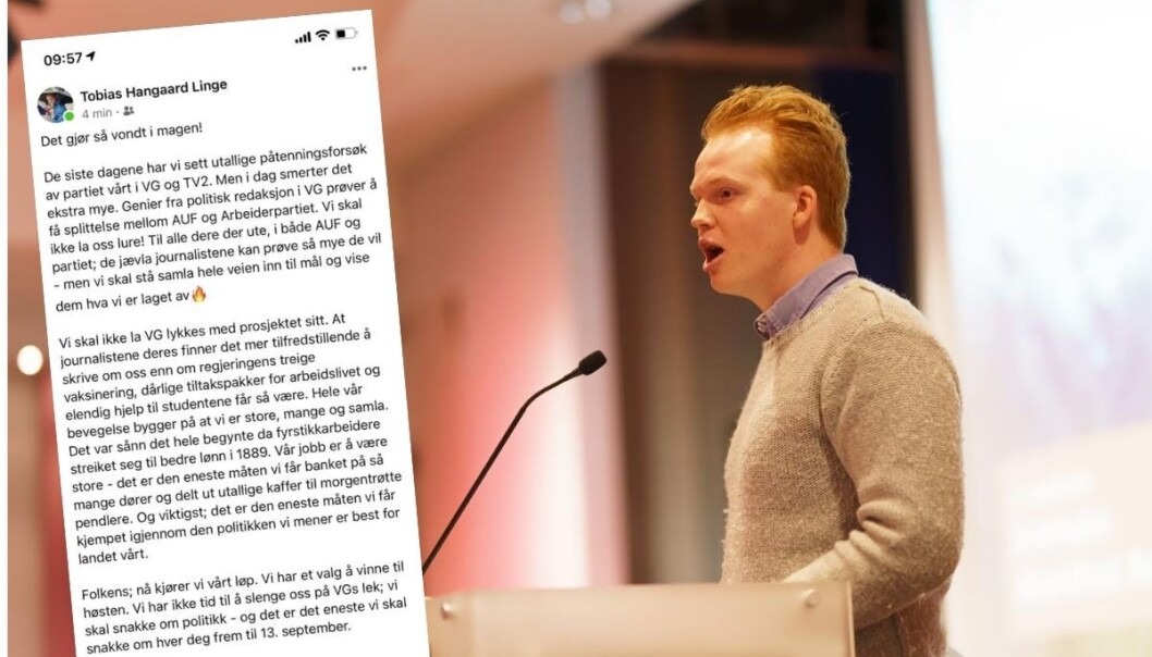 Tobias Hangaard Linge mener VG går til flere angrep på AUF Tobias Hangaard Linge mener VG går til flere angrep på AUF