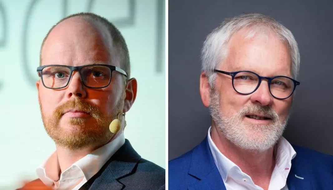 Ansvarlig redaktør og administrerende direktør i VG, Gard Steiro, og direktør for utgiverspørsmål og samfunnskontakt, Stig Finslo, i Amedia.