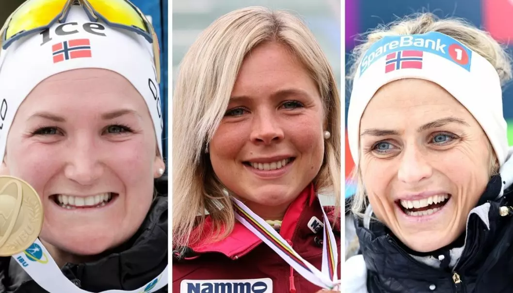Marte Olsbu Røiseland (fra venstre), Maren Lundby og Therese Johaug er de eneste kvinnelige idrettsutøverne på topp-30-listen for 2020.