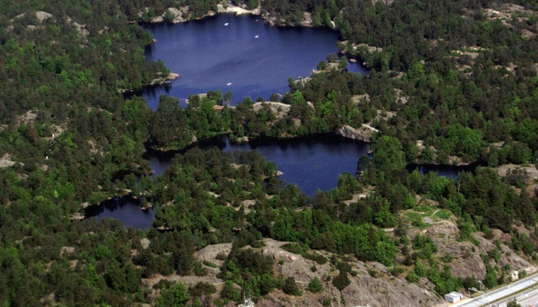 Flyfoto over Baneheia, Kristiansand tatt i 2002. Flyfoto over Baneheia, Kristiansand tatt i 2002.