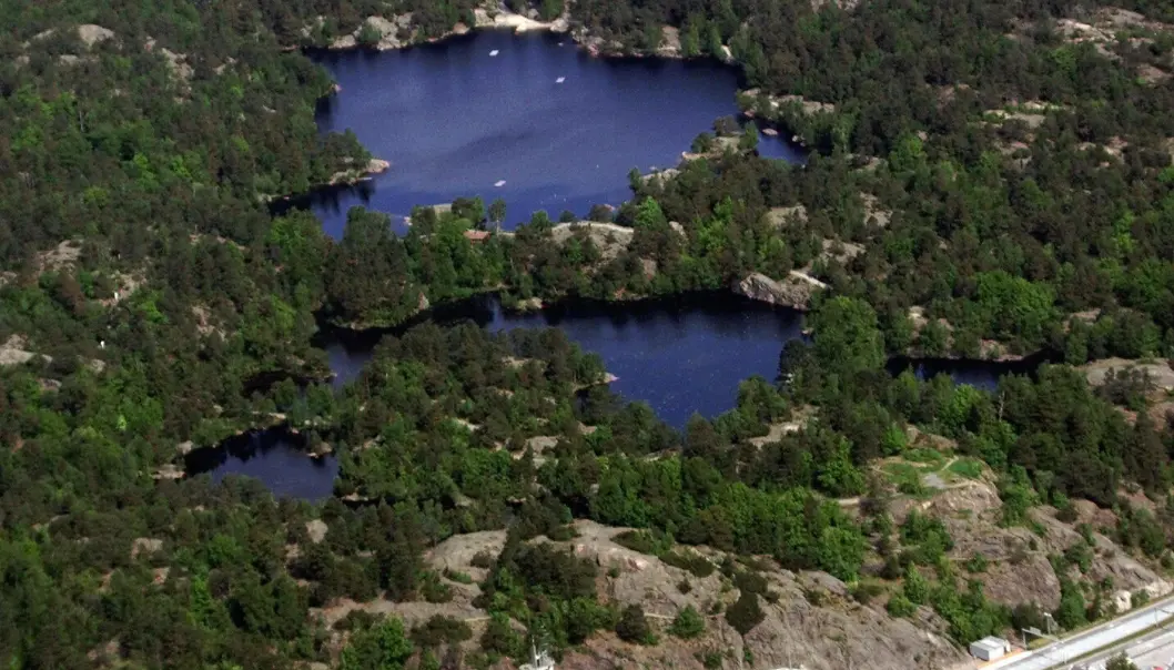 Flyfoto over Baneheia, Kristiansand tatt i 2002. Flyfoto over Baneheia, Kristiansand tatt i 2002.