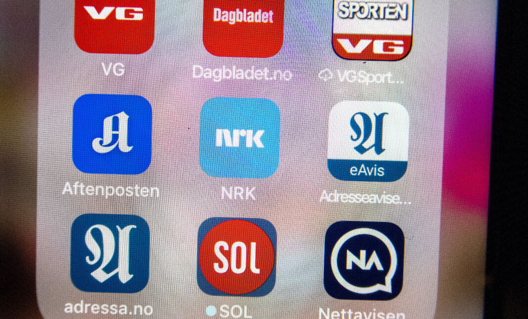 Norske avis-apper på mobiltelefon. Norske avis-apper på mobiltelefon.