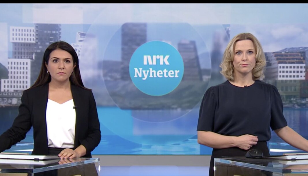 Dagsrevyen-anker Rima Iraki og NRK Nyheter-anker Eline Buvarp Aardal. Dagsrevyen-anker Rima Iraki og NRK Nyheter-anker Eline Buvarp Aardal.