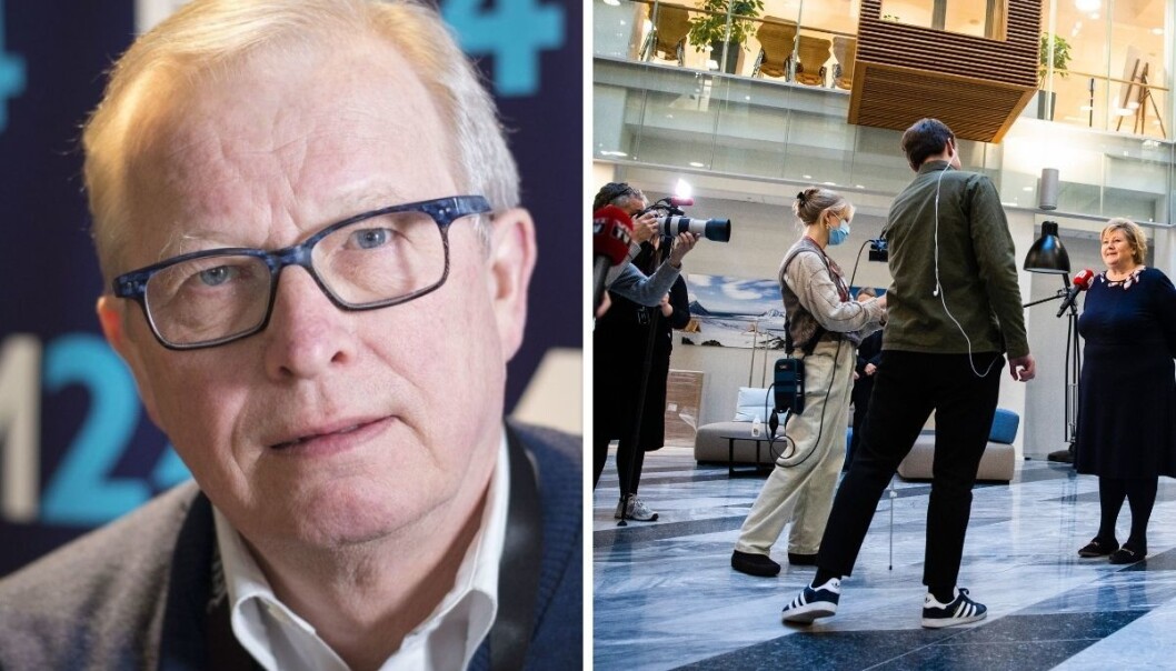 Bernt Olufsen skriver om regjeringens - her ved statsminister Erna Solberg - praksis rundt offentlig innsyn i koronatiden. Bernt Olufsen skriver om regjeringens - her ved statsminister Erna Solberg - praksis rundt offentlig innsyn i koronatiden.