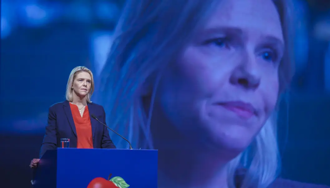 Sylvi Listhaug, partileder i Frp, under det digitale landsmøtet på Gardermoen. Foto: Stian Lysberg Solum / NTB Sylvi Listhaug, partileder i Frp, under det digitale landsmøtet på Gardermoen. Foto: Stian Lysberg Solum / NTB