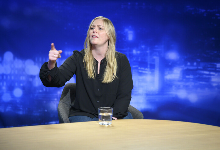 Olje- og energiminister Tina Bru (H) under innspilling av Presseklubben.
