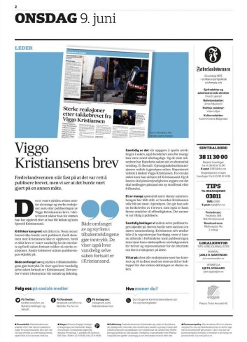 Faksimile fra Fædrelandsvennens lederartikkel. Faksimile fra Fædrelandsvennens lederartikkel.