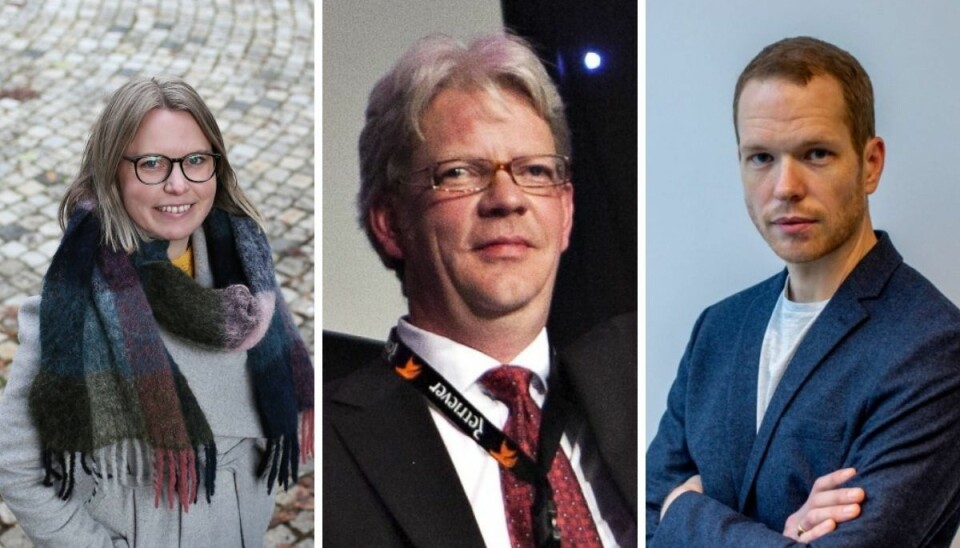 Bergens Tidende-journalistene Målfrid Bordvik, Tron Strand og Anders Haga vinner Gullparaplyen.