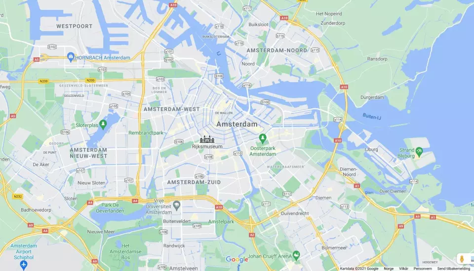 Kart over Amsterdam.