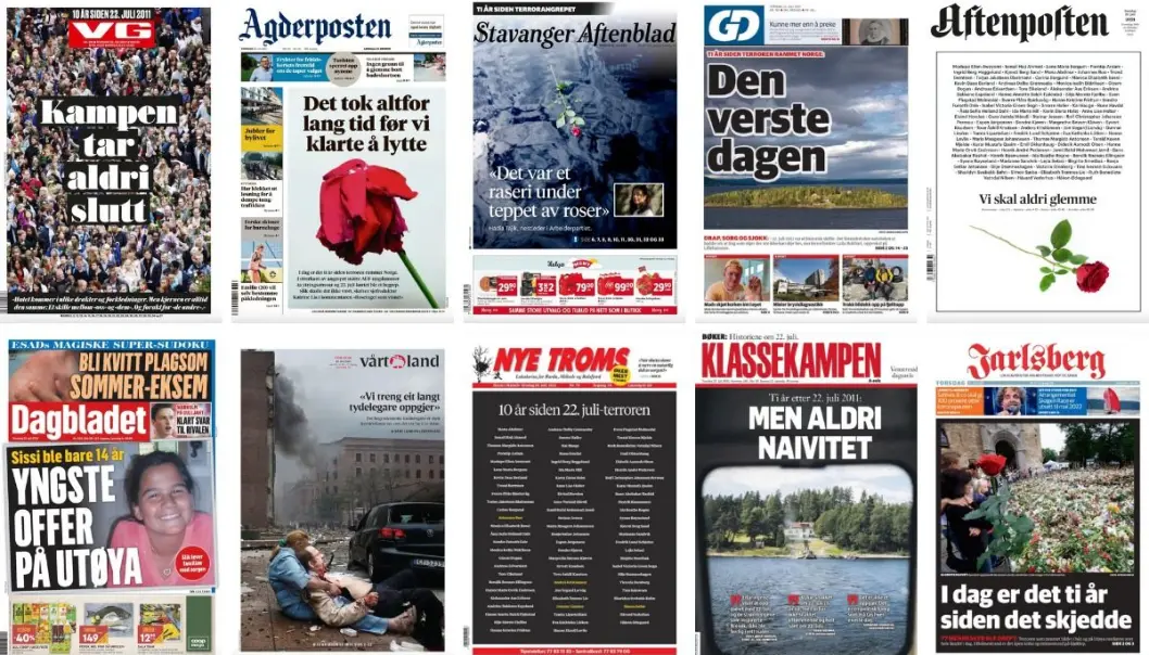Slik så noen av forsidene ut torsdag morgen, ti år etter angrepet. Slik så noen av forsidene ut torsdag morgen, ti år etter angrepet.