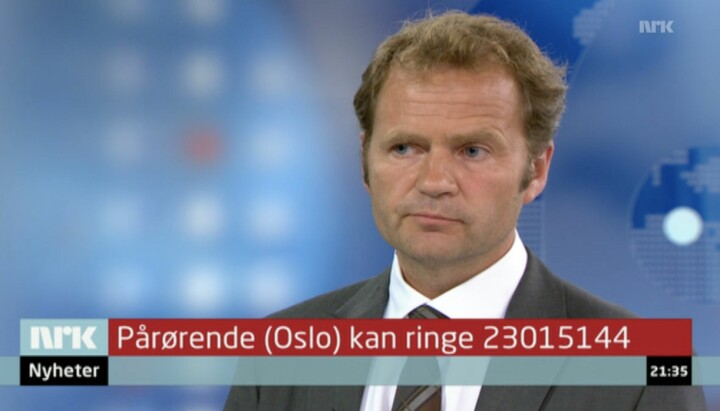 Knut Magnus Berge som kommentator under NRKs direktesending 22. juli 2011.