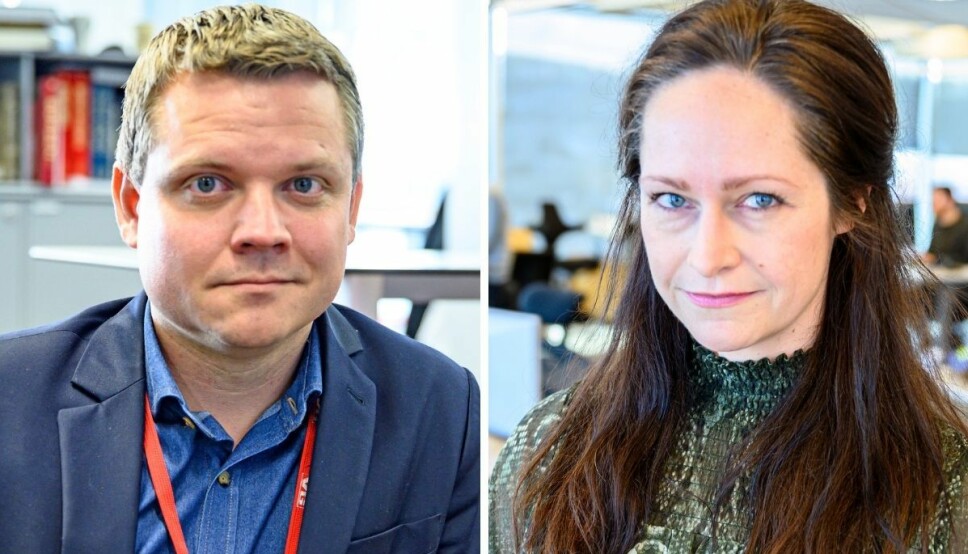 Sjefredaktør i E24 Lars Håkon Grønning og nyhetsredaktør Janne Johannessen i Dagens Næringsliv.