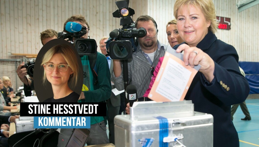 Pressen fulgte med da Erna Solberg stemte i 2013 Pressen fulgte med da Erna Solberg stemte i 2013