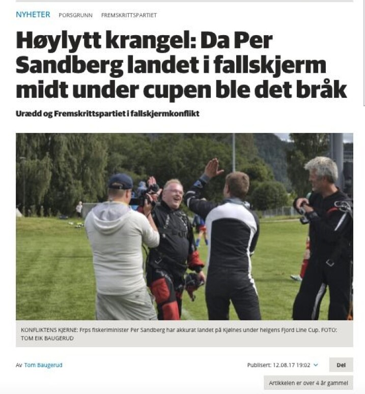 Per Sandberg forteller at han lærte av fallskjerm-stuntet.
