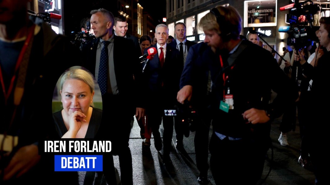 Bildene av journalister tett i tett og klemming fra valgvaker får Iren Førland til å reagere Bildene av journalister tett i tett og klemming fra valgvaker får Iren Førland til å reagere