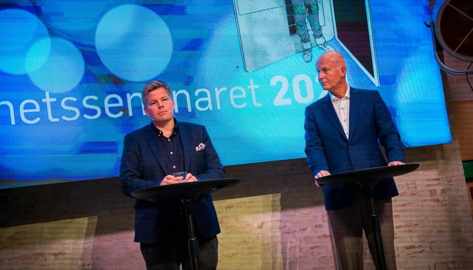 NRK-journalist Peter Svaar og Bjørn Guldvog under Åpenhetsseminaret 2021